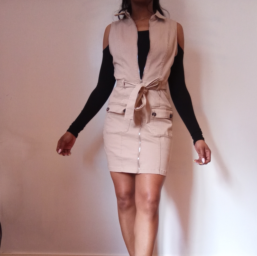 Haute Monde women's sleeveless khaki zip up dress - Picture 1 of 12